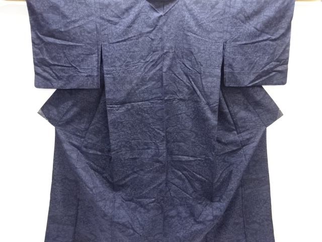 JAPANESE KIMONO / HITOE KIMONO / SILK / YUKI TSUMUGI / WOVEN STREAM & FLORAL PLANTS